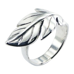 Softly Antiqued Relief Of A Fluted Leaf  Planet Silver Designer Ring
