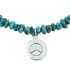 Turquoise Bead Bracelet with Sterling Silver Peace Charm 2