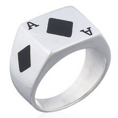 Diamond"A" Black Agate Square 925 Silver Rings