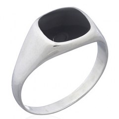 925 Silver Corners Rounded Rectangle Black Agate Ring by BeYindi
