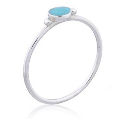 Round Synthetic Turquoise on 925 Silver Ring