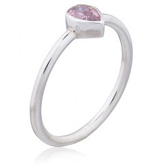 Teardrop Pink Cubic Zirconia 925 Silver Ring