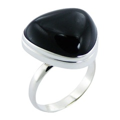 Black Agate Gemstone Sterling Silver Ring Smoothed Triangle