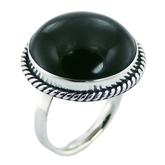 Black Agate 925 Sterling Silver Ring Twisted Rope Surround