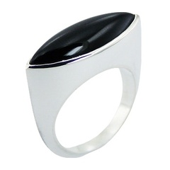 Smart Marquise Shape Black Agate Gem Sterling Silver Ring