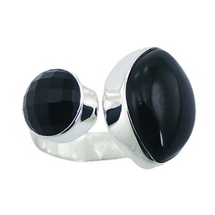 Chic Black Agate 925 Sterling Silver Ring Mixed Shapes by BeYindi 2