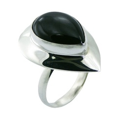 Drop Shape Black Agate Ring Elegant Gemstone Silver Jewelry