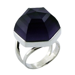 Hydro Quartz Silver Ring Hexagon Setting Faceted Violet Glow