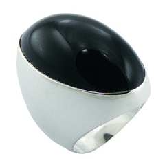 Silver Black Agate Ring Bold Oval Gemstone Cabochon