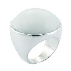 Bold Sterling Silver Ring Round White Hydro Quartz