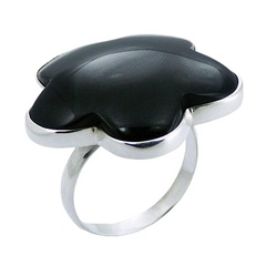 Sterling Silver Gemstone Flower Ring Black Agate Cabochon