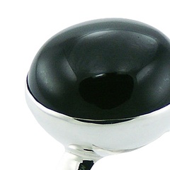 Round Black Agate Gemstone Ring Cup Shaped Silver Setting