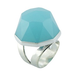 Sterling Silver Hydro Quartz Ring Faceted Light-Blue Polyhedron