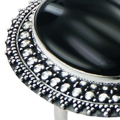 Round Ornate Sterling Silver Black Agate Gemstone Ring by BeYindi 2