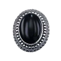 Round Ornate Sterling Silver Black Agate Gemstone Ring by BeYindi 