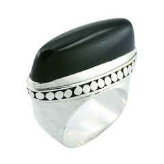 Ornate Sterling Silver Elliptic Black Agate Gemstone Ring by BeYindi
