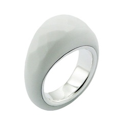 White Agate Faceted Gemstone Ring Lined With 925 Silver