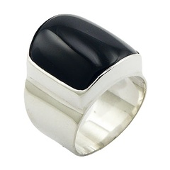Exquisite Black Agate Gem Sterling Silver Designer Ring