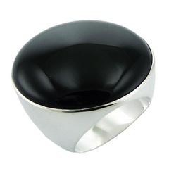 Bold Black Agate Gemstone Round Silver Fashion Ring
