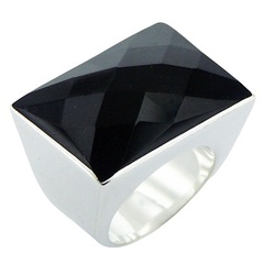 Chic Facet Cut Black Agate Gemstone Rectangular Ring
