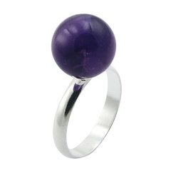 Simple Polished Shiny Amethyst Sphere On 925 Silver Ring