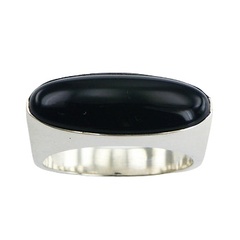 Contemporary Oval Black Agate Gemstone Ring Sterling Silver by BeYindi 