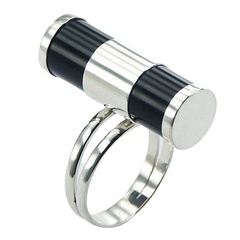 Sterling Silver Black Agate Gems Cylinder Designer Ring