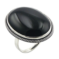 Ornate Silver Surround Exquisite Black Agate Gemstone Ring by BeYindi