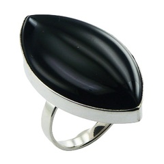Popular Marquise Shaped Black Agate Gemstone Ring