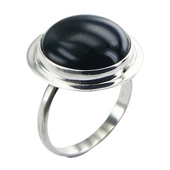 925 Silver Round Cut Cabochon Black Agate Ring by BeYindi