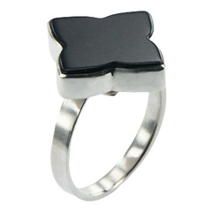 Delightful Black Agate Flower Ring Design Sterling Silver