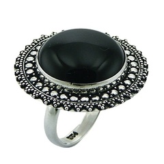 Handmade Ornate Sterling Silver Black Agate Gemstone Ring by BeYindi