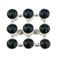 Stunning Three Rows Of Each Three Black Agate Designer Ring 