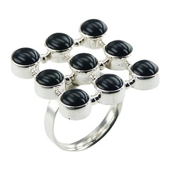 Stunning Three Rows Of Each Three Black Agate Designer Ring