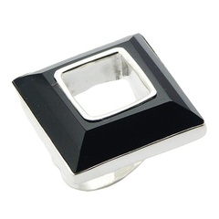 In Vogue Open Single Step Cut Square Black Agate Silver Ring by BeYindi