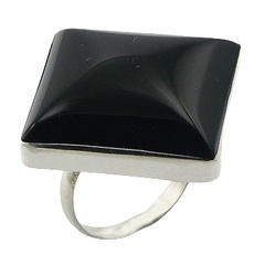 Rotated Square Cut Black Agate Gemstone Diamond Shaped Ring