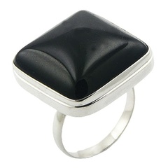 Graphic Bold Smooth Square Cut Black Agate Chic Silver Ring
