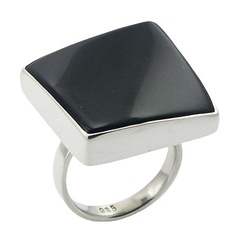 Diagonally Convexed Innovative Black Agate Silver Designer Ring