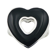 Modern Open Heart Black Agate Adorable Sterling Silver Ring by BeYindi 