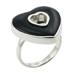 Modern Open Heart Black Agate Adorable Sterling Silver Ring by BeYindi