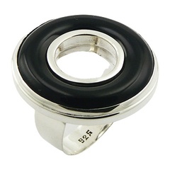 Splendid Black Agate Hoop Shaped Sterling Silver Ring by BeYindi