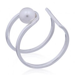 Swarovski Pearl Open Double Band Silver Ring by BeYindi
