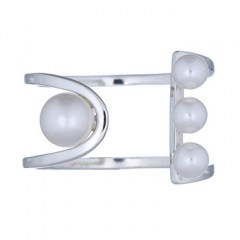 Open Double Band Imitation Pearl Silver Ring by BeYindi 