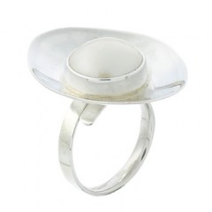 Sterling Silver Marquise Shaped Ring Cup with Mabe Pearl