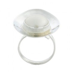 Sterling Silver Marquise Shaped Ring Cup with Mabe Pearl by BeYindi 