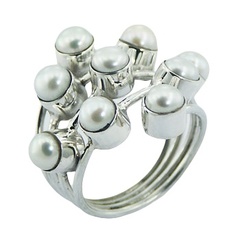 Freshwater Pearl Cluster 925 Silver Ring Quadruple Bands