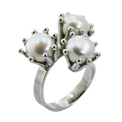 Freshwater Pearls Ring Ajoure Silver Handmade Flower Cups