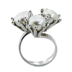 Freshwater Pearls Ring Ajoure Silver Handmade Flower Cups by BeYindi 