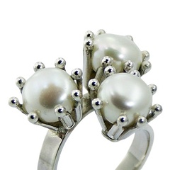 Freshwater Pearls Ring Ajoure Silver Handmade Flower Cups by BeYindi 3