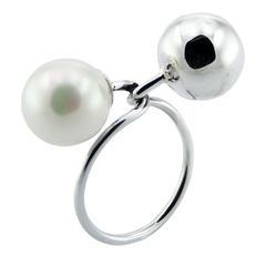 Delicate Sterling Silver Sphere And Imitation Pearl Ring